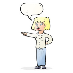 cartoon woman pointing with speech bubble