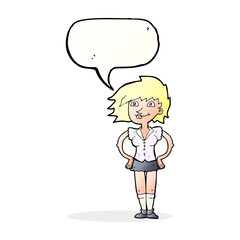 cartoon woman with hands on hips with speech bubble