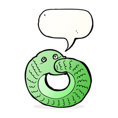 cartoon snake eating own tail with speech bubble
