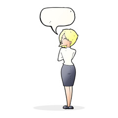 cartoon businesswoman ignoring with speech bubble