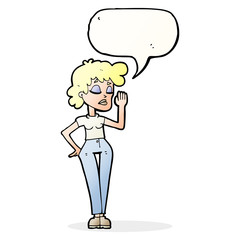 cartoon woman ignoring with speech bubble