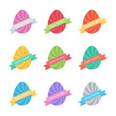 Set of color easter eggs and ribbons. Happy Easter vector illustration.