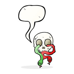 cartoon skull with snakes with speech bubble