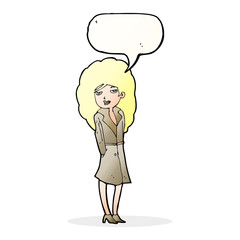 cartoon female spy with speech bubble