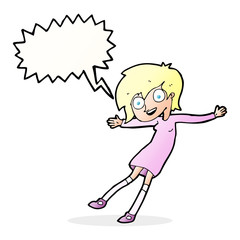 cartoon crazy excited girl with speech bubble