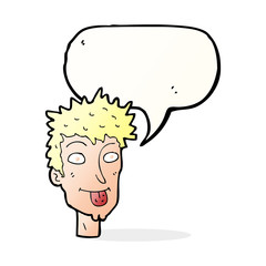 cartoon man sticking out tongue with speech bubble
