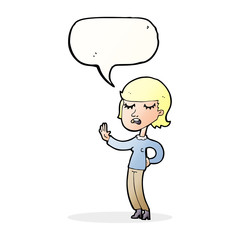 cartoon woman ignoring with speech bubble