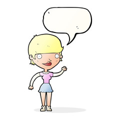 cartoon woman with idea with speech bubble