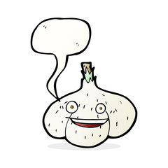 cartoon garlic with speech bubble