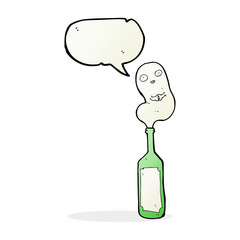 cartoon ghost in bottle with speech bubble
