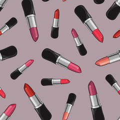 Seamless pattern with beauty lipsticks.