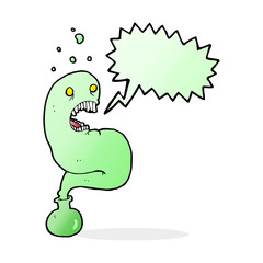 cartoon halloween ghost in bottle with speech bubble