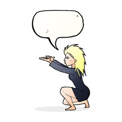 cartoon woman casting spel with speech bubble