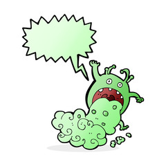 cartoon gross monster being sick with speech bubble