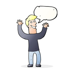 cartoon excited man with speech bubble