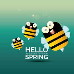 Hello spring . cartoon cute bright baby bee icon