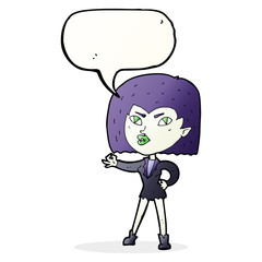 cartoon vampire girl with speech bubble