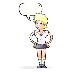 cartoon woman with hands on hips with speech bubble