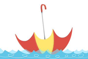 Creative Illustration and Innovative Art: Umbrella is Drifting on the River. Realistic Fantastic Cartoon Style Artwork Scene, Wallpaper, Story Background, Card Design © info@nextmars.com