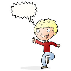 cartoon excited boy with speech bubble