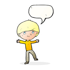 cartoon excited boy with speech bubble