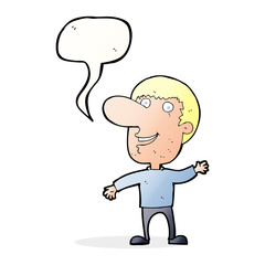 cartoon waving man with speech bubble