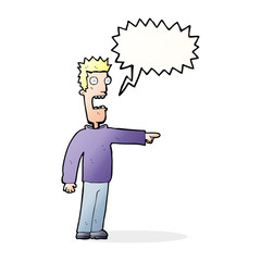 cartoon terrified man with speech bubble