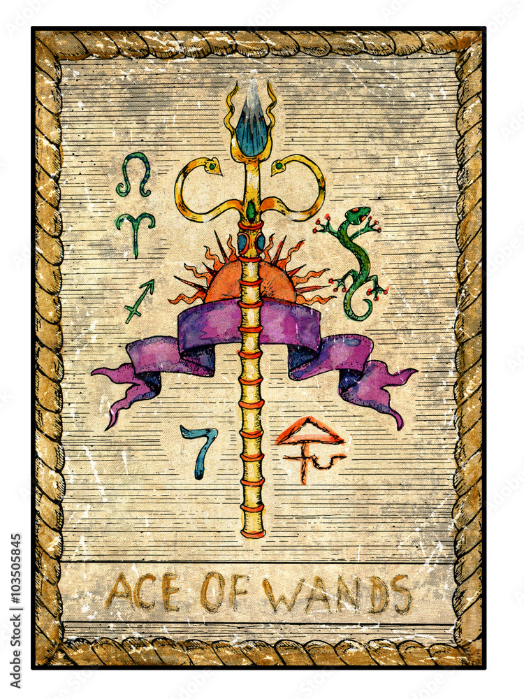 Wall mural the old tarot card. ace of wands.