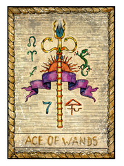 The old tarot card. Ace of Wands.
