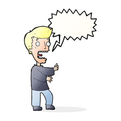 cartoon terrified man with speech bubble