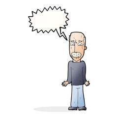 cartoon dad shrugging shoulders with speech bubble