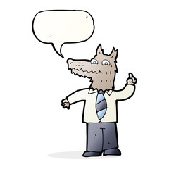 cartoon business wolf with idea with speech bubble