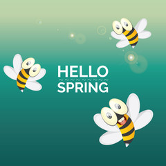 Hello spring . cartoon cute bright baby bee icon