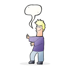 cartoon happy man with speech bubble