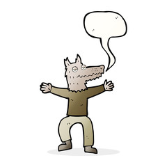 cartoon wolf man with speech bubble