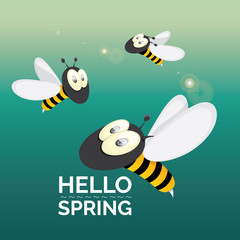 Hello spring . cartoon cute bright baby bee icon