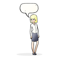cartoon pretty businesswoman with speech bubble