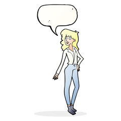 cartoon pretty woman  with speech bubble
