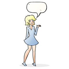 cartoon pretty woman in dress with speech bubble