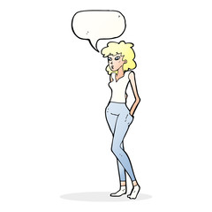 cartoon pretty woman  with speech bubble