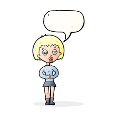 cartoon suspicious girl with speech bubble