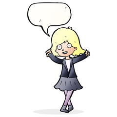 cartoon happy girl with speech bubble