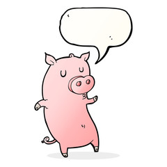 funny cartoon pig with speech bubble