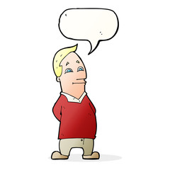 cartoon friendly man with speech bubble