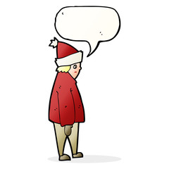 cartoon person in winter clothes with speech bubble