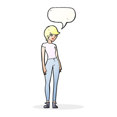 cartoon modern attractive woman with speech bubble
