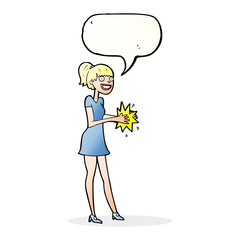 cartoon woman clapping hands with speech bubble