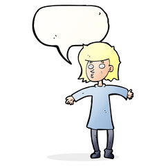 cartoon nervous woman with speech bubble