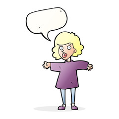 cartoon nervous woman with speech bubble