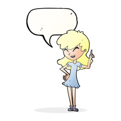 cartoon girl making point with speech bubble